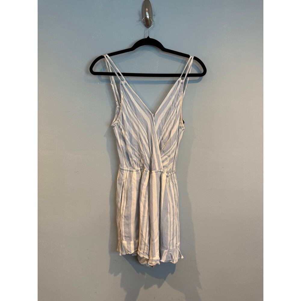 American Eagle Blue White Striped Romper Tie Back Pockets Size Small